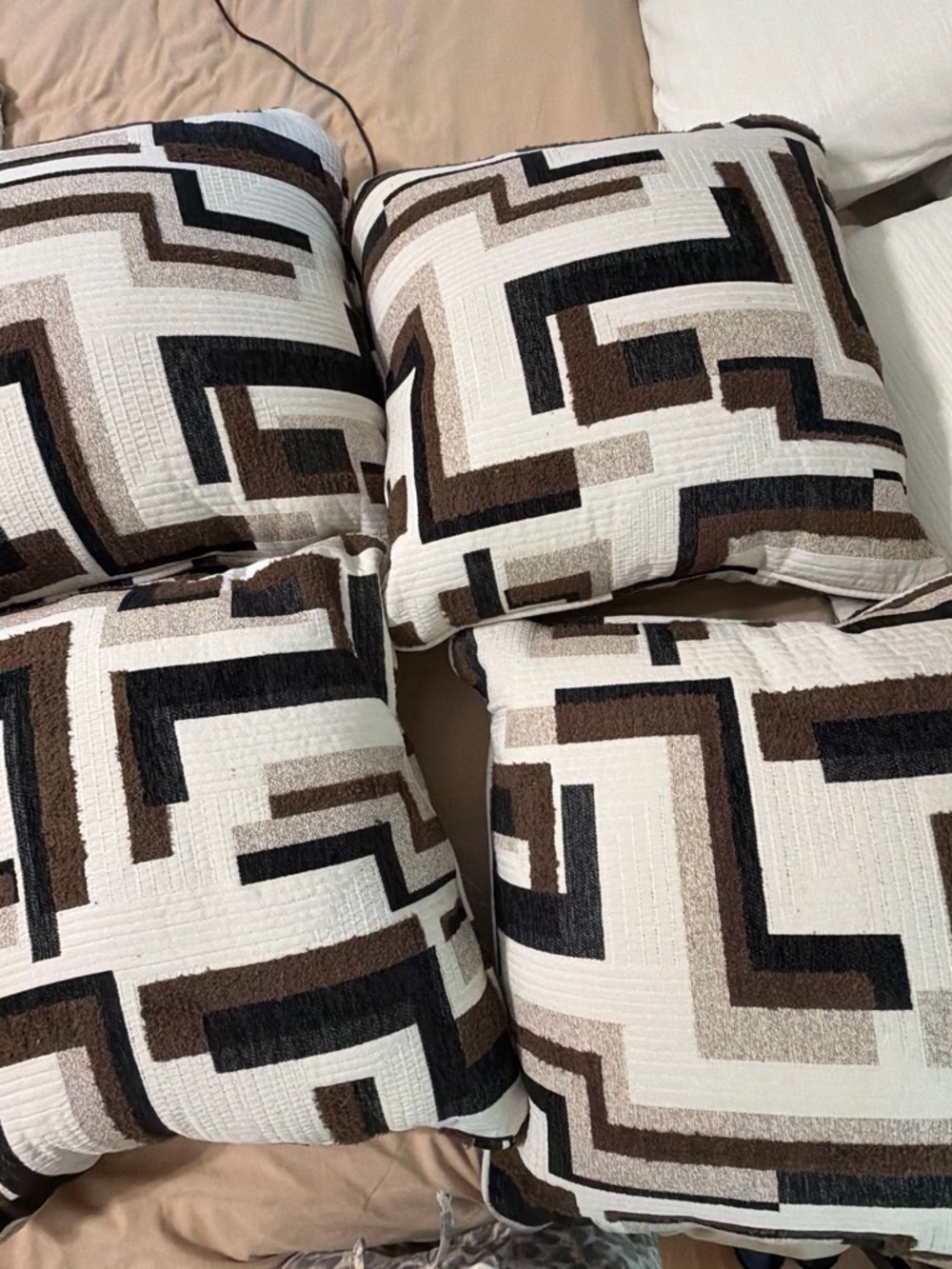 Geometric Pattern Accent Pillow Set - Cream, Brown & Black